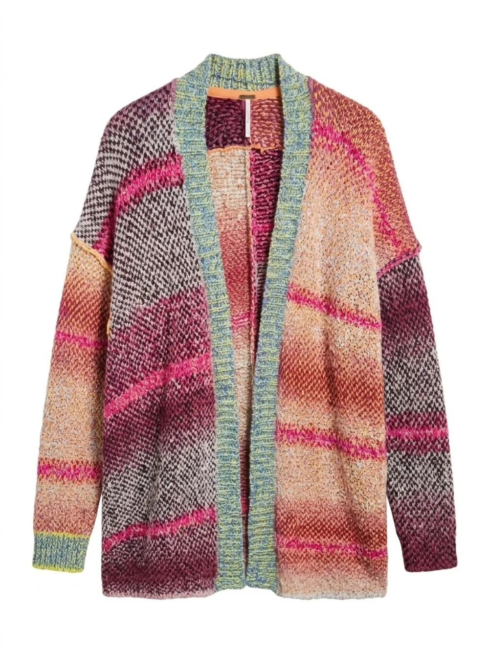 Multicolor Open-Front Knit Cardigan Sweater